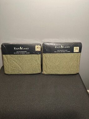 Vintage Ralph Lauren Twin Fitted Sheet Set Meehan Green Pebble 200TC USA New